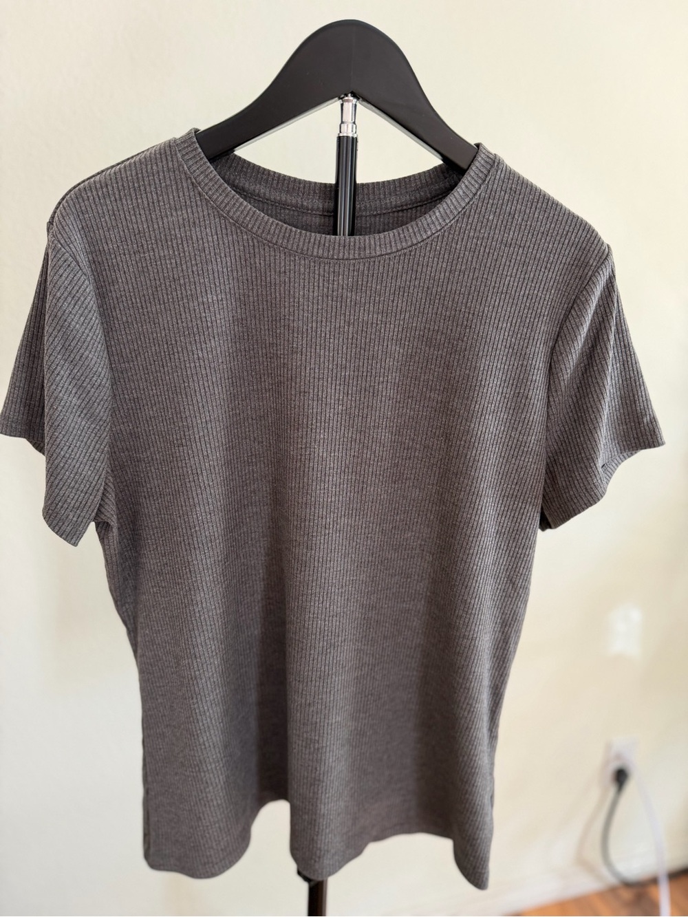 Nine West Ribbed Short-Sleeve Tee - Charcoal